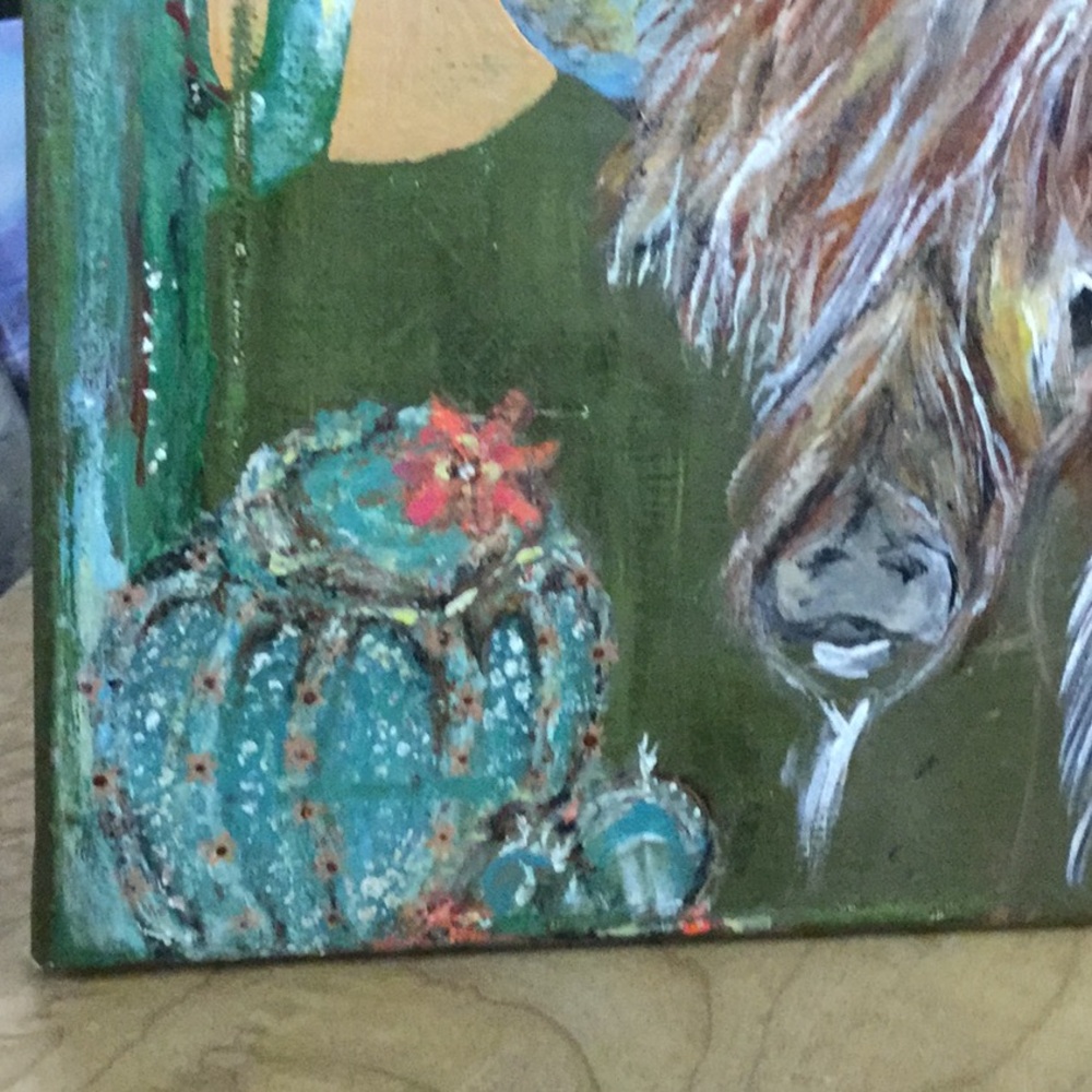 OOAK original artwork acrylic painting farmhouse cowgirl rodeo cabin shaggy cow - Picture 4 of 7